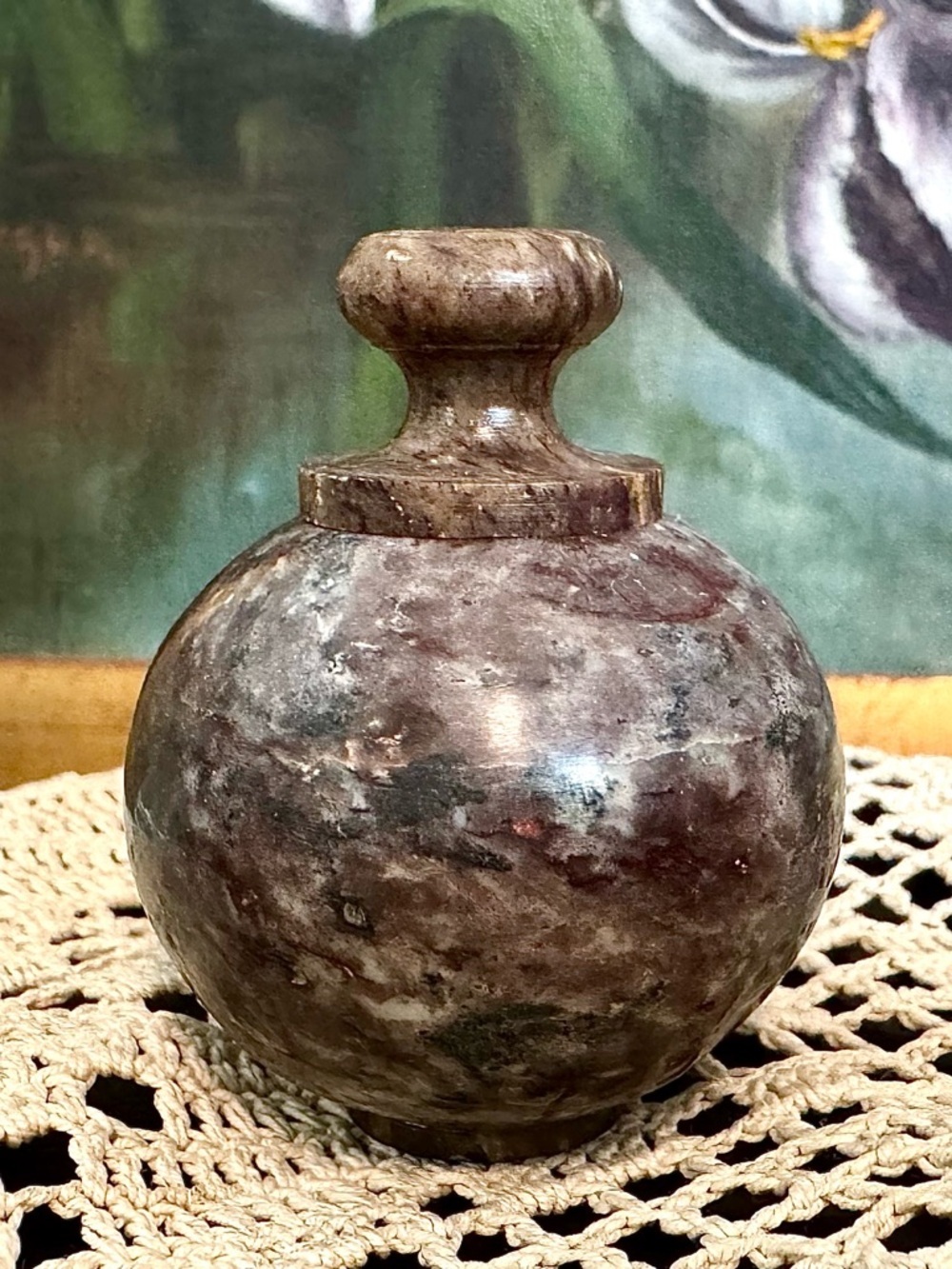 Natural Marbled Stone Sphere Bottle & Topper (2”)